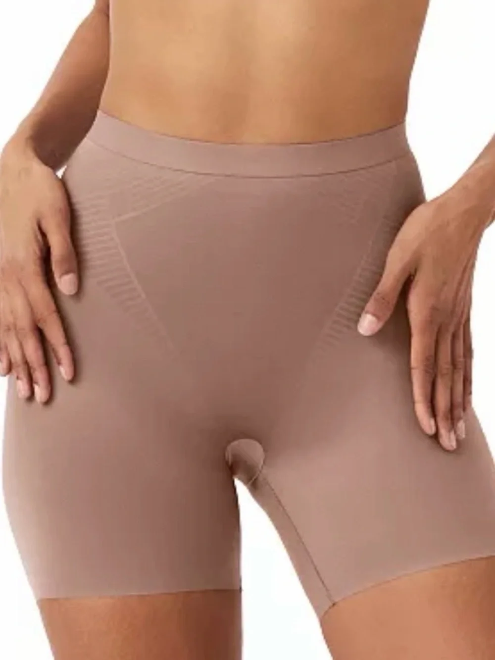 Spanx Thinstincts 2.0 High Waisted Mid-Thigh Girl Shorts Shapewear Tan Large
